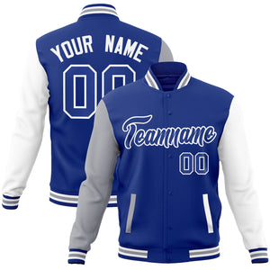 Custom Royal Royal-White Raglan Sleeves Varsity Full-Snap Letterman Jacket