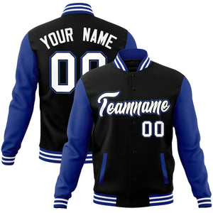 Custom Black White-Black Raglan Sleeves Varsity Full-Snap Letterman Jacket