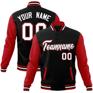 Custom Black White-Black Raglan Sleeves Varsity Full-Snap Letterman Jacket