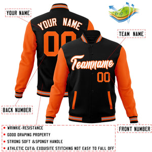 Custom Black White-Orange Raglan Sleeves Varsity Full-Snap Letterman Jacket