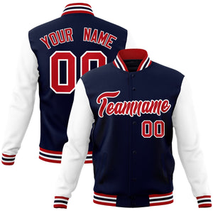 Custom Navy Red-White Raglan Sleeves Varsity Full-Snap Letterman Jacket