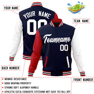 Veste Letterman Varsity Full-Snap à manches raglan blanches et personnalisées