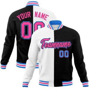 Custom White Black-Pink Varsity Full-Snap Letterman Two Tone Split Fashion Jacket