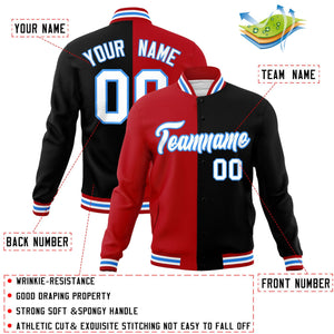 Custom Red Black-White Varsity Full-Snap Letterman Two Tone Split Fashion Jacket