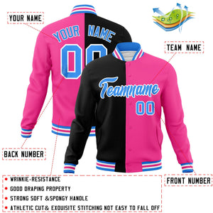 Veste de mode fendue bicolore personnalisée noir rose-bleu poudre Varsity Letterman