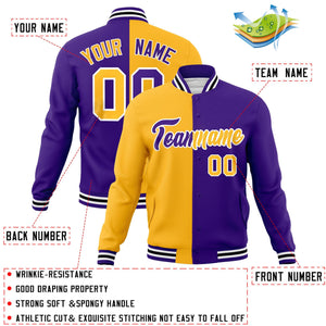 Custom Yellow Purple-Purple Varsity Full-Snap Letterman Two Tone Split Fashion Jacket