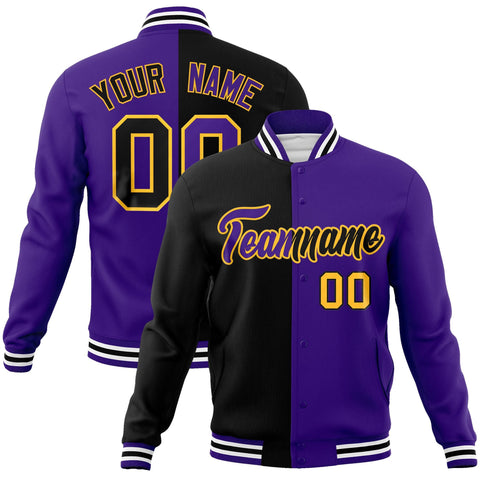 Custom Black Purple-Purple Varsity Full-Snap Letterman Two Tone Split Fashion Jacket