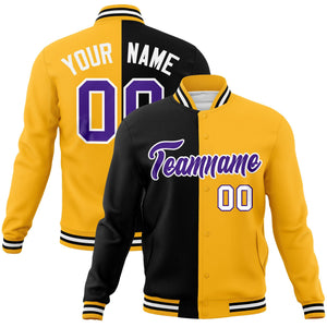 Custom Black Yellow-Purple Varsity Full-Snap Letterman Two Tone Split Fashion Jacket