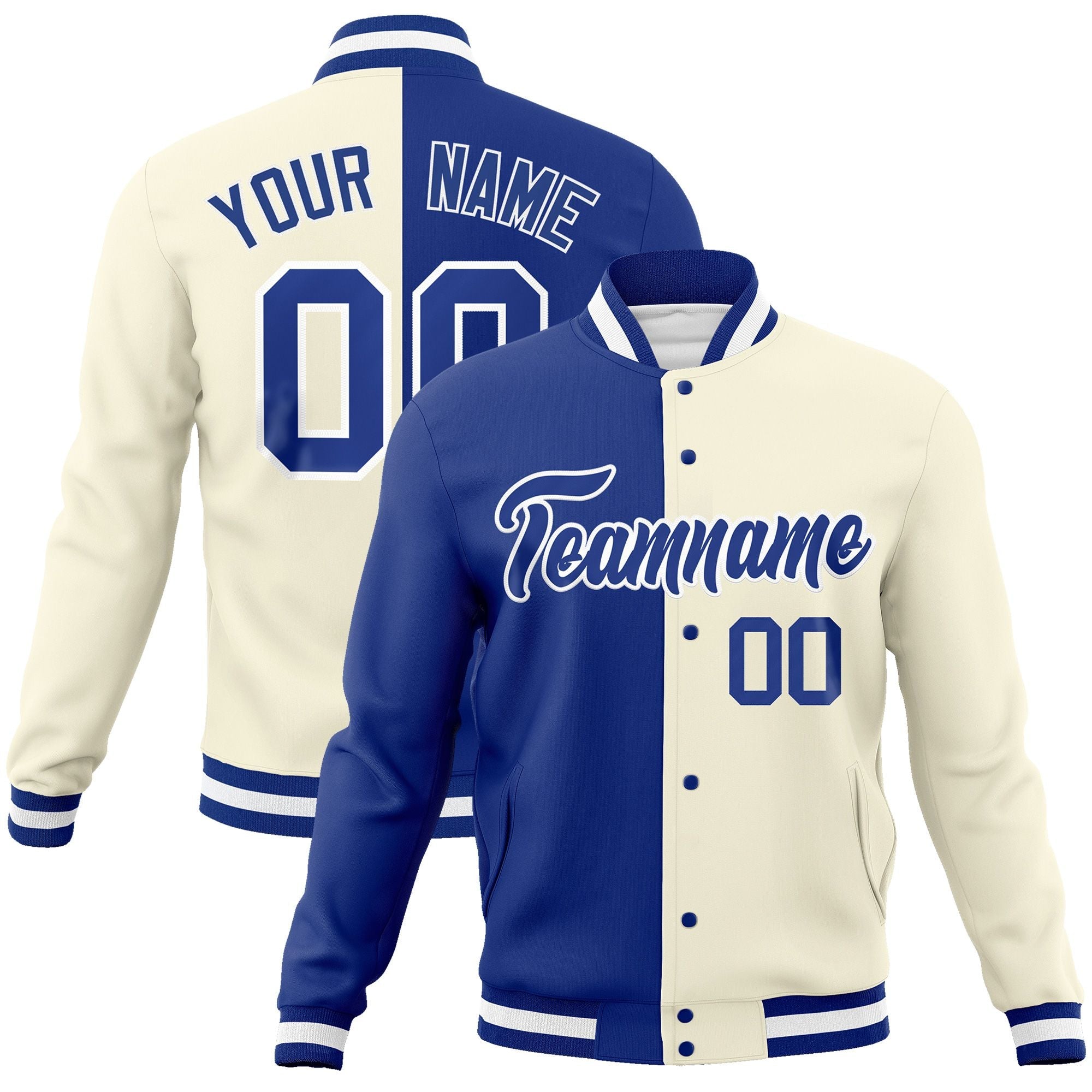 Custom Royal Khaki-Royal Varsity Full-Snap Letterman Two Tone Split Fashion Jacket