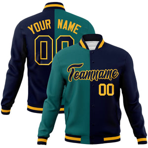 Custom Aqua Navy-Navy Varsity Full-Snap Letterman Two Tone Split Fashion Jacket