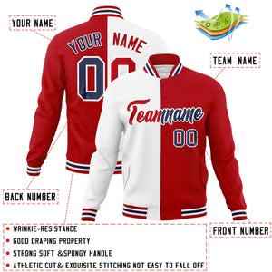 Custom White Red-Red Varsity Full-Snap Letterman Two Tone Split Fashion Jacket