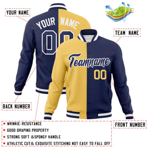 Custom Cream Navy-Navy Varsity Full-Snap Letterman Veste de mode fendue bicolore