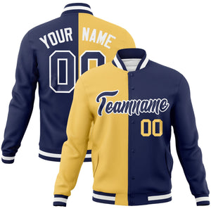 Custom Cream Navy-Navy Varsity Full-Snap Letterman Two Tone Split Fashion Jacket