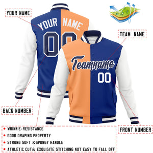 Custom Orange Royal-Navy Varsity Full-Snap Letterman Two Tone Split Fashion Jacket