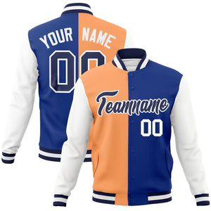 Custom Orange Royal-Navy Varsity Full-Snap Letterman Two Tone Split Fashion Jacket