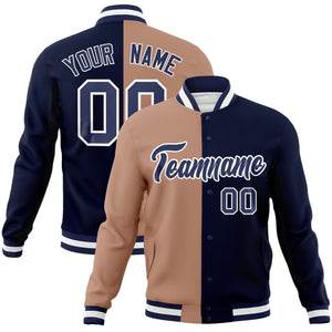 Custom Brown Navy-Navy Varsity Full-Snap Letterman Two Tone Split Fashion Jacket