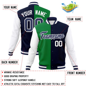 Custom Green Navy-Navy Varsity Full-Snap Letterman Two Tone Split Fashion Jacket