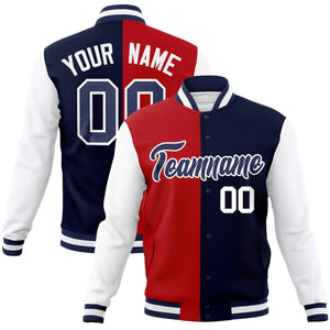 Custom Red Navy-Navy Varsity Full-Snap Letterman Two Tone Split Fashion Jacket