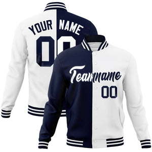 Custom Navy White-White Varsity Full-Snap Letterman Two Tone Split Fashion Jacket