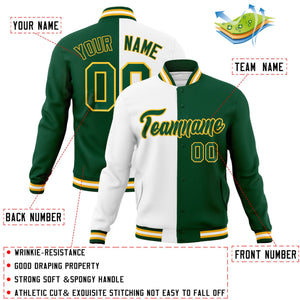 Veste de mode fendue bicolore personnalisée blanc vert-vert Varsity Full-Snap Letterman