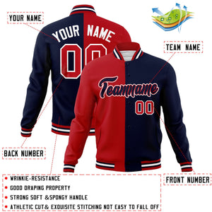 Custom Red Navy-Navy Varsity Full-Snap Letterman Two Tone Split Fashion Jacket