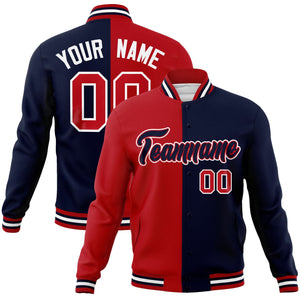 Custom Red Navy-Navy Varsity Full-Snap Letterman Two Tone Split Fashion Jacket