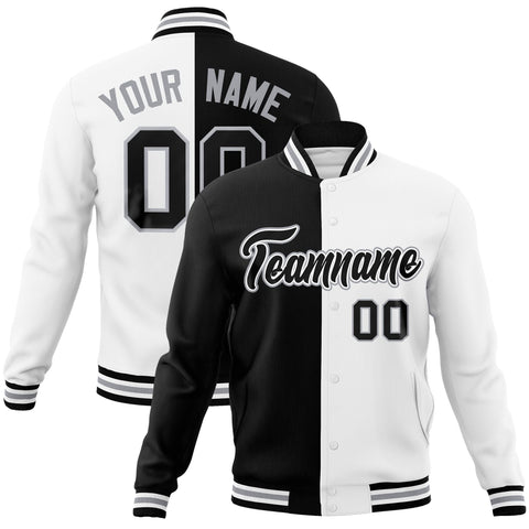 Custom Black White-Black Varsity Full-Snap Letterman Two Tone Split Fashion Jacket