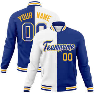 Custom White Royal-Royal Varsity Full-Snap Letterman Two Tone Split Fashion Jacket