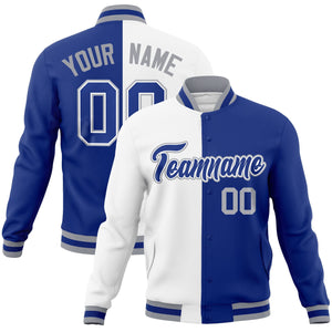 Custom White Royal-Royal Varsity Full-Snap Letterman Two Tone Split Fashion Jacket