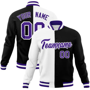 Custom White Black-Purple Varsity Full-Snap Letterman Two Tone Split Fashion Jacket