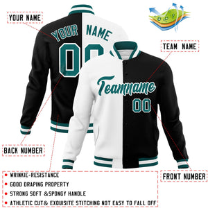 Custom White Black-Aqua Varsity Full-Snap Letterman Veste de mode divisée à deux tons