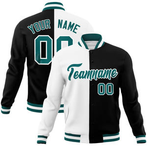 Custom White Black-Aqua Varsity Full-Snap Letterman Two Tone Split Fashion Jacket