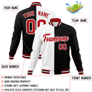 Custom White Black-Red Varsity Full-Snap Letterman Two Tone Split Fashion Jacket