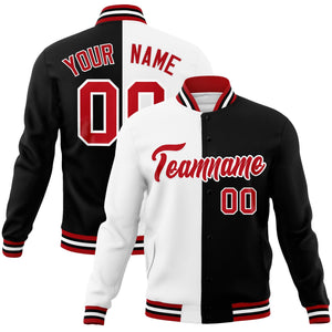 Custom White Black-Red Varsity Full-Snap Letterman Two Tone Split Fashion Jacket