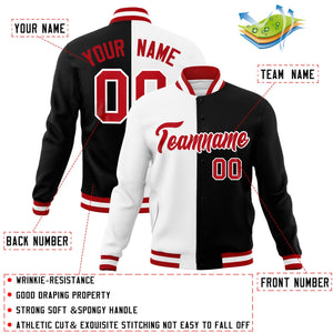 Custom White Black-Red Varsity Full-Snap Letterman Two Tone Split Fashion Jacket