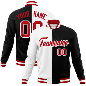 Custom White Black-Red Varsity Full-Snap Letterman Two Tone Split Fashion Jacket