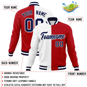 Custom White Red-Navy Varsity Full-Snap Letterman Two Tone Split Fashion Jacket