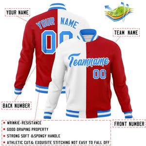 Veste de mode fendue bicolore personnalisée blanc rouge-bleu poudre Varsity Full-Snap Letterman