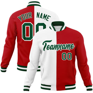 Veste de mode fendue bicolore personnalisée blanc rouge-vert Varsity Full-Snap Letterman