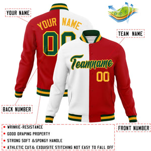 Veste de mode fendue bicolore personnalisée blanc rouge-vert Varsity Full-Snap Letterman