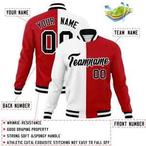 Veste de mode fendue bicolore personnalisée blanc rouge-noir Varsity Full-Snap Letterman