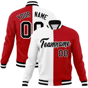 Custom White Red-Black Varsity Full-Snap Letterman Two Tone Split Fashion Jacket