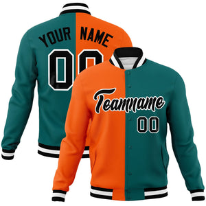 Custom Orange Aqua-Black Varsity Full-Snap Letterman Two Tone Split Fashion Jacket