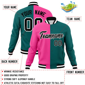 Custom Pink Aqua-Black Varsity Full-Snap Letterman Two Tone Split Fashion Jacket