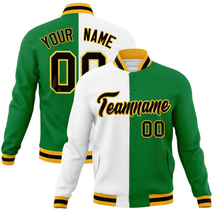 Custom White Green-Black Varsity Full-Snap Letterman Two Tone Split Fashion Jacket