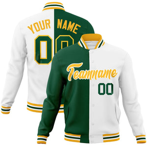 Custom Green White-Gold Varsity Full-Snap Letterman Two Tone Split Fashion Jacket