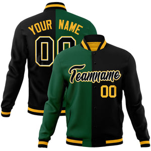 Custom Green Black-Black Varsity Full-Snap Letterman Two Tone Split Fashion Jacket