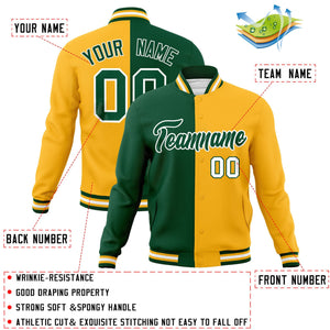 Veste de mode fendue bicolore personnalisée vert jaune-vert Varsity Full-Snap Letterman