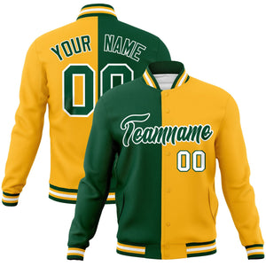 Custom Green Yellow-Green Varsity Full-Snap Letterman Two Tone Split Fashion Jacket