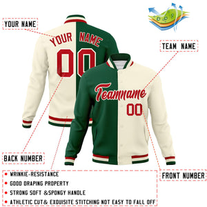 Custom Green Khaki-Red Varsity Full-Snap Letterman Two Tone Split Fashion Jacket